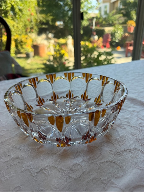 Other - 8.25” Vintage German Crystal Decorative  Bowl with Amber Accents